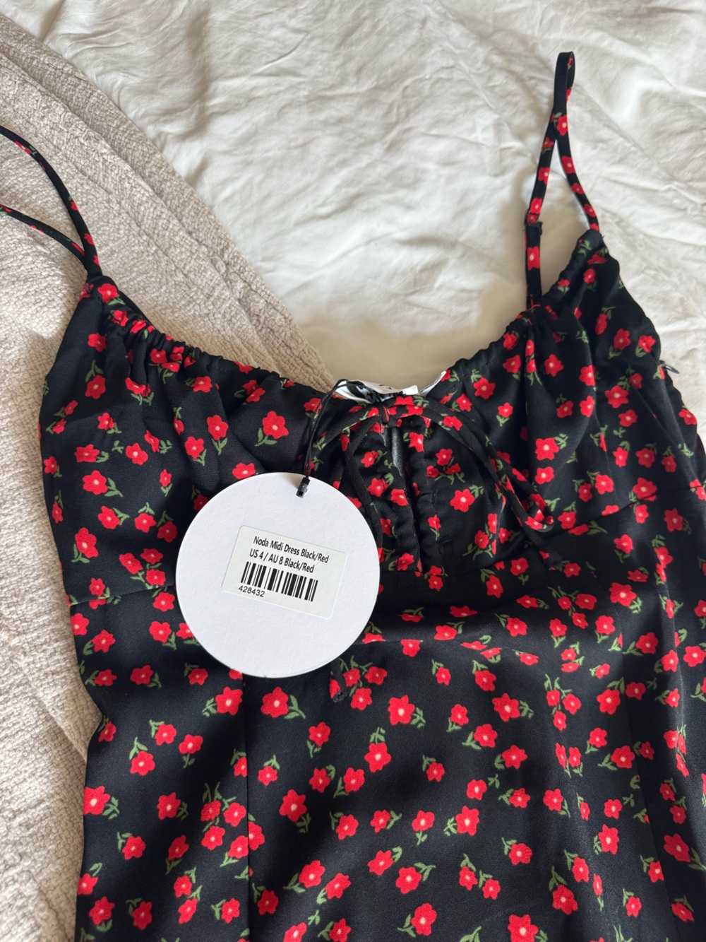 Princess Polly Noda Black Midi Dress with Red Floral Print and Side Slit - Picture 5 of 6
